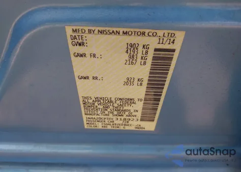 2015 Nissan Leaf S z USA, uszkodzony, nr VIN 1N4AZ0CP3FC318923